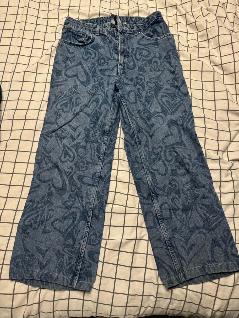 The Ragged Priest Navy Heart-Print Straight Leg Jeans